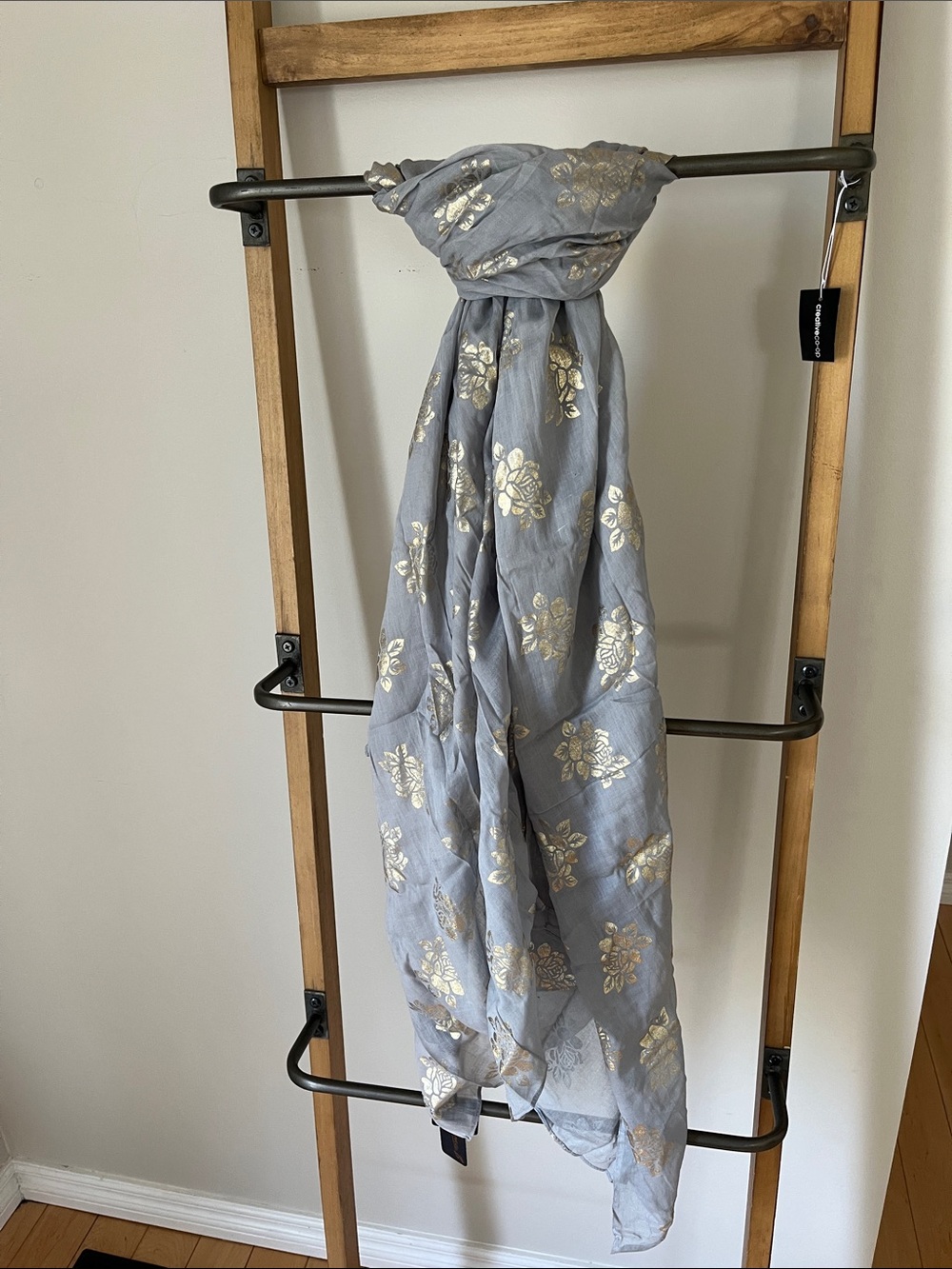 Mona B Light Gray Scarf with Gold Floral Foil